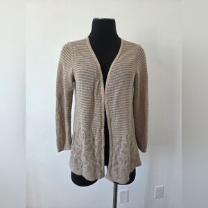 Christopher & Banks Beige Tan Crochet Open Knit Loose Cardigan Topper Beachy M